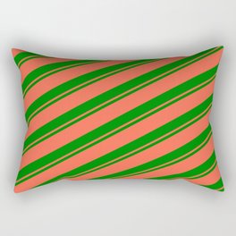 [ Thumbnail: Green & Red Colored Pattern of Stripes Rectangular Pillow ]