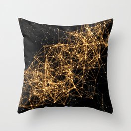 Shiny golden dots connected lines on black Throw Pillow
