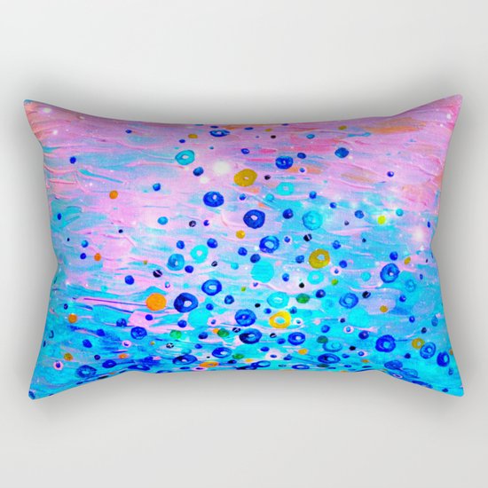 WHAT GOES UP, REVISITED - Bold Royal Blue Pink Bubbles Whimsical Underwater Ocean Abstract Painting Rectangular Pillow
