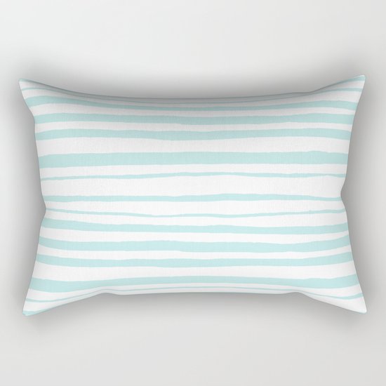 Handmade aqua turquoise Stripes on white - Maritime pattern Rectangular Pillow