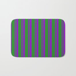 [ Thumbnail: Dark Violet and Forest Green Colored Stripes/Lines Pattern Bath Mat ]