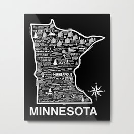 Minnesota Map Metal Print | Midwest, Upnorth, Black And White, Lakesuperior, Digital, Duluth, Pop Art, Minnesotamap, Minneapolis, Street Art 