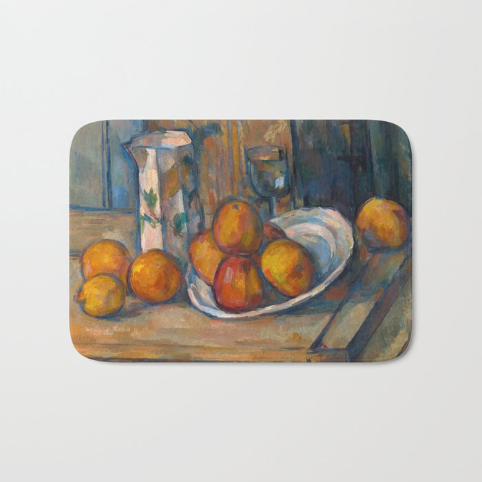 Paul Cezanne - Still Life with Milk Jug and Fruits Bath Mat