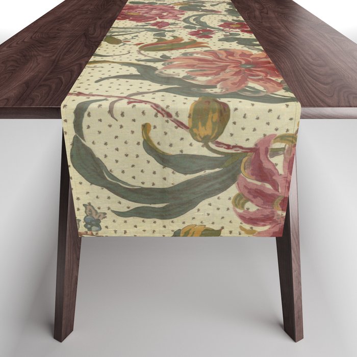 Glazed Block Print Chintz Floral Design Table Runner