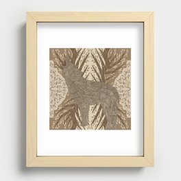 Brown howling wolf with a flowery forest background Recessed Framed Print