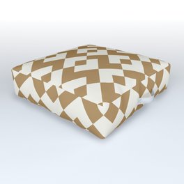 Gold Brown and White Abstract Retro Pattern Outdoor Floor Cushion