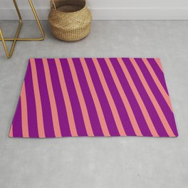[ Thumbnail: Light Coral and Purple Colored Lined Pattern Rug ]