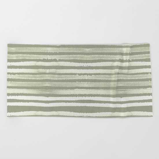 Simply Shibori Stripes Green Tea and Lunar Gray Beach Towel