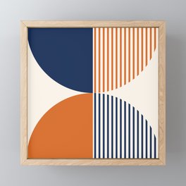 Abstraction Shapes 135 in Navy Blue Orange (Moon Phase Abstract)  Framed Mini Art Print