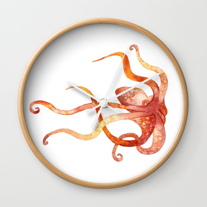 Watercolour Octopus - Red and Orange Wall Clock