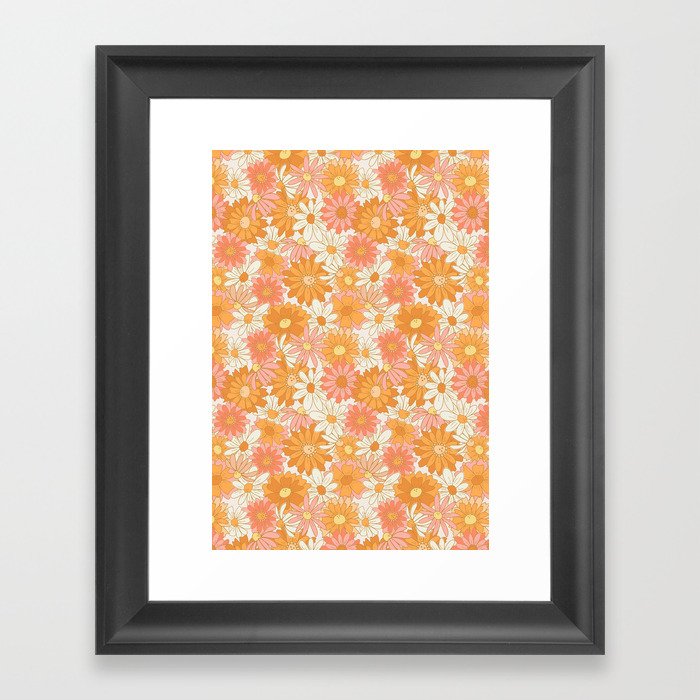 70s Floral - Pink & Orange Framed Art Print