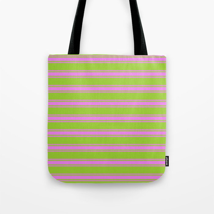 Green & Violet Colored Lined/Striped Pattern Tote Bag