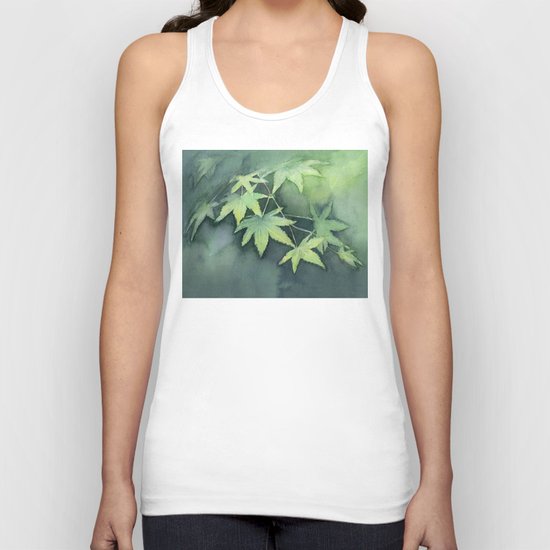 Japanese Maple Watercolor Green Leaves Tree Branch Nature Unisex Tank Top