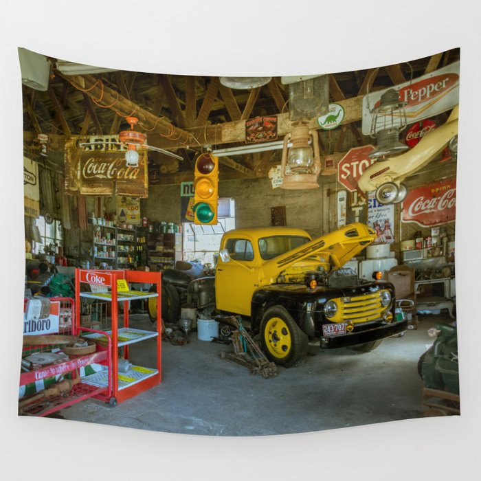Tow Truck Garage at Restored Service Station on Route 66 in Missouri Wall Tapestry