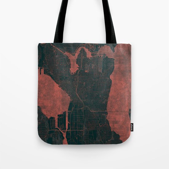 Seattle Map Red Tote Bag