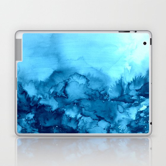 INTO ETERNITY, TURQUOISE Colorful Aqua Blue Watercolor Painting Abstract Art Floral Landscape Nature Laptop & iPad Skin
