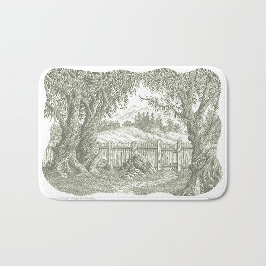 ONCE UPON A EUCALYPTUS VINTAGE PEN DRAWING Bath Mat
