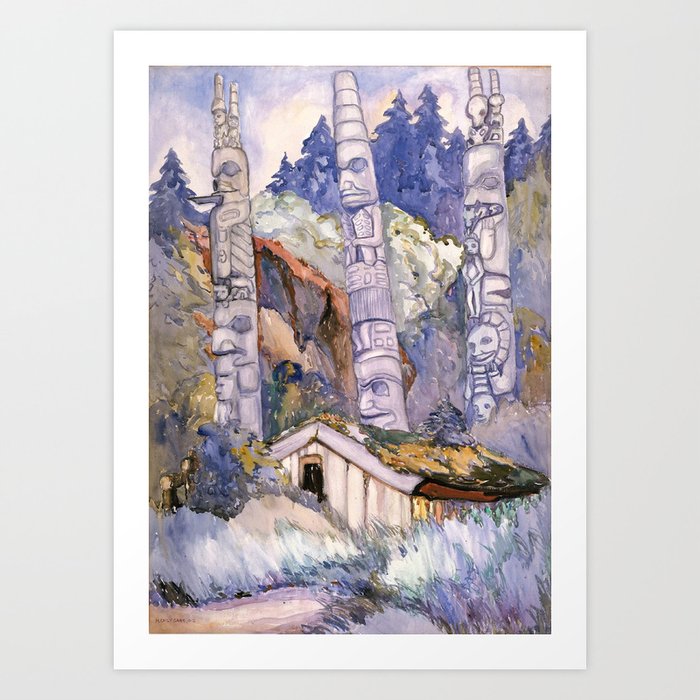 Emily Carr - Haida Totems, Cha-atl, Queen Charlotte Island - Canada, Canadian Oil Painting Art Print