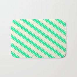 [ Thumbnail: Beige and Green Colored Stripes/Lines Pattern Bath Mat ]
