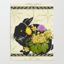 Bunny with Spring Flowers Poster