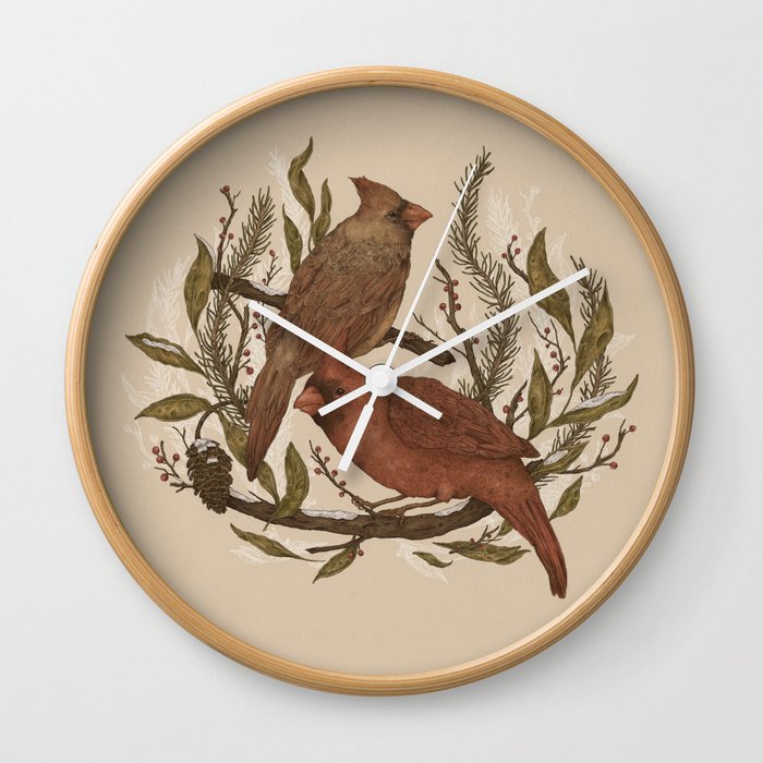 Wintery Cardinals Wall Clock