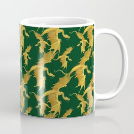 golden dragons on a green background Mug