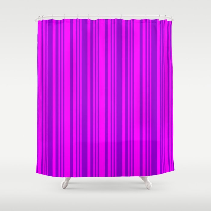 Fuchsia & Dark Violet Colored Lined Pattern Shower Curtain