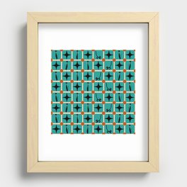 Mid-Century Modern Checkered Tiles Cats and Starburst Recessed Framed Print