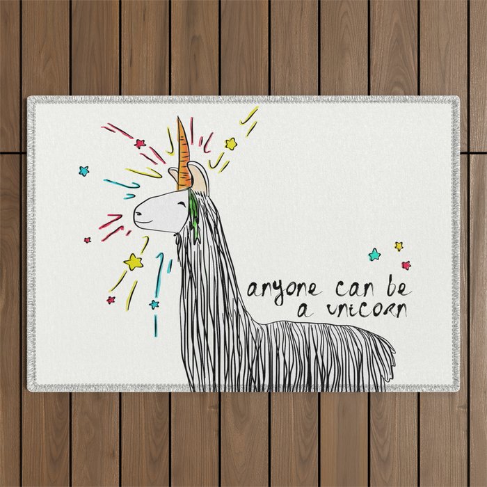 Anyone can be a unicorn...all you need is some creativity. Or a carrot if you're actually a llama. Outdoor Rug