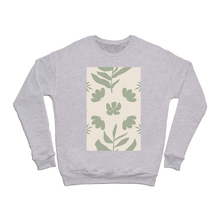 Sage Green Leaf and Wildflowers Pattern Crewneck Sweatshirt