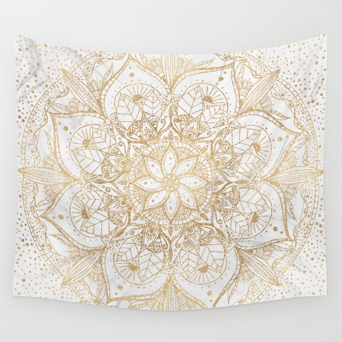 Trendy Gold Floral Mandala Marble Design Wall Tapestry