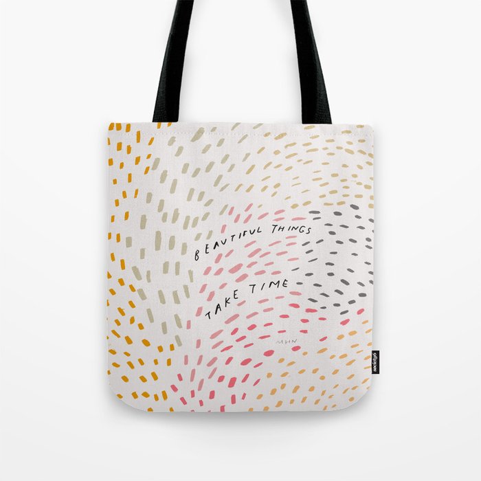"Beautiful Things Take Time." | Abstract Dotted Pattern Wave Tote Bag