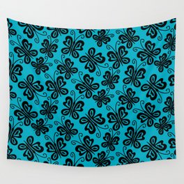 Charming Butterflies in Black on Teal Wall Tapestry