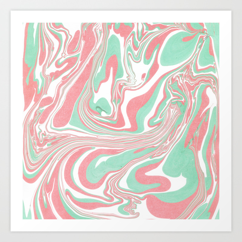 Elegant Pink Green Abstract Watercolor Marble Art Print By