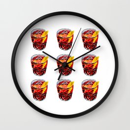 Negroni party #1 Wall Clock | Popart, Drink, Fun, Italian, Negroni, Campari, Bar, Party, Curated, Watercolor 