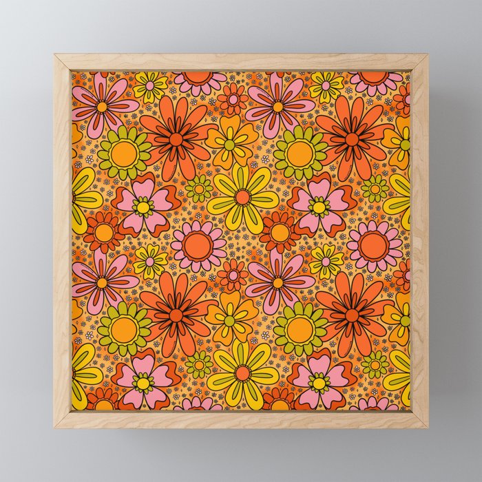 Groovy Flowers in Orange Framed Mini Art Print