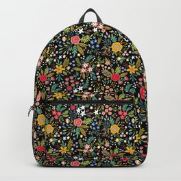 Amazing floral pattern with bright colorful flowers, plants, branches and berries on a black backgro Backpack | Nature, Graphic Design, Pattern, Vector 