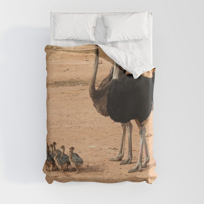 South Africa Photography - Ostrich Parents With Their Children Duvet Cover