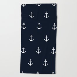 Dark Blue Anchor Pattern Beach Towel