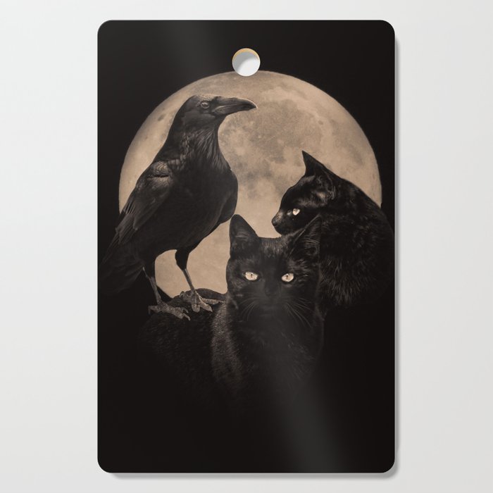 Moon, Raven and Black Cat Magick with Moon Cutting Board