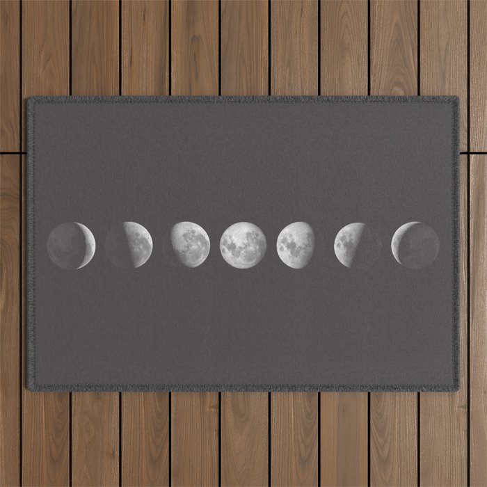 Moon Phases in Asphalt Outdoor Rug