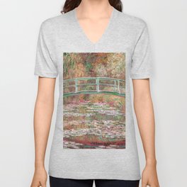 Bridge over a Pond of Water Lilies 2 V Neck T Shirt