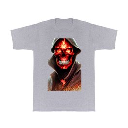 RedSkull T Shirt | Digital, Graphicdesign, Necromancy, Red, Retrofantasy, Wizard, Flames, White, Skull, Hellish 