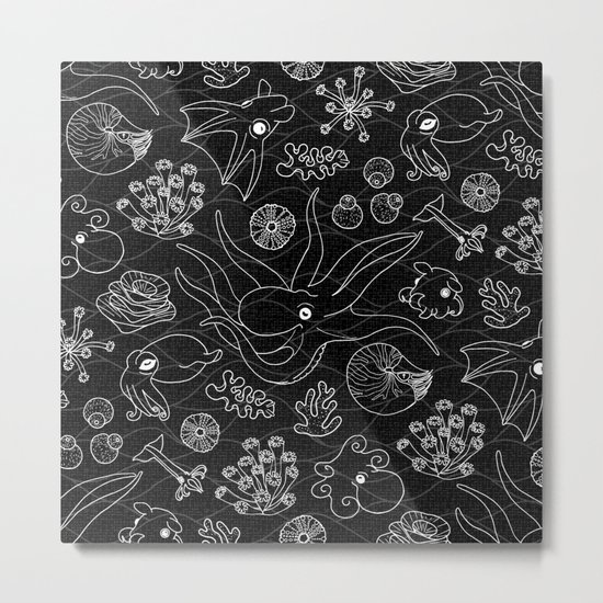 Cephalopods - Black and White Metal Print