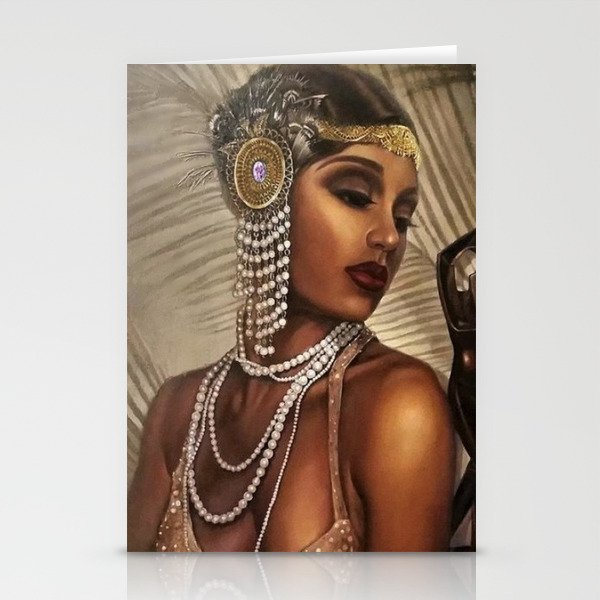 African American Masterpiece 'Cotton Club Flapper Dance Girl' Portrait Painting Stationery Cards