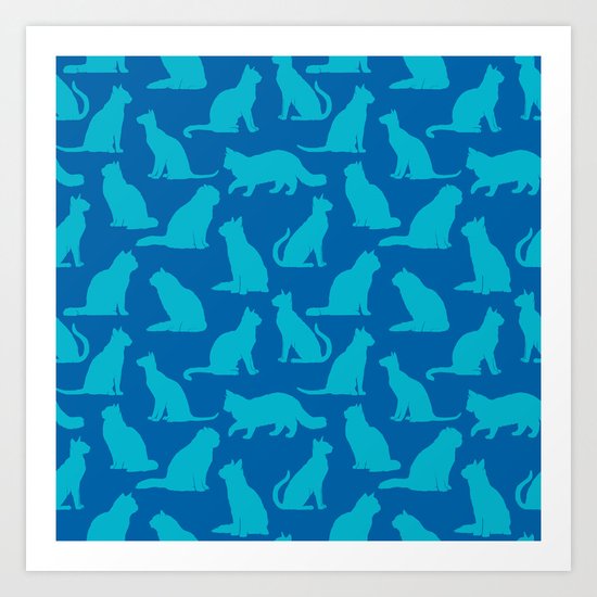 Blue Cat Pattern Art Print