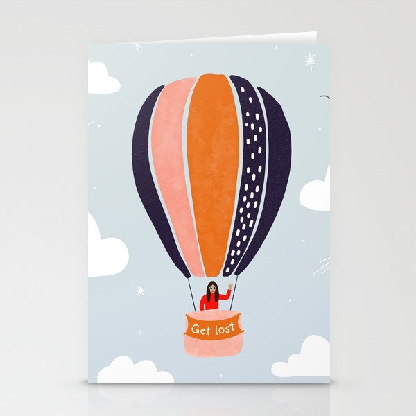 "Get lost" Hot air balloon adventure in the sky Stationery Cards