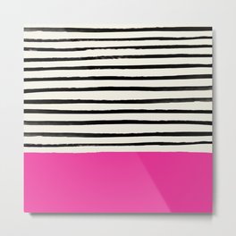 Bright Rose Pink x Stripes Metal Print | Kids, Nursery, Child, Girl, Modern, Pattern, Simple, Rose, Watercolor, Stripes 