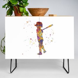 Watercolor Child Baseball Player Credenza