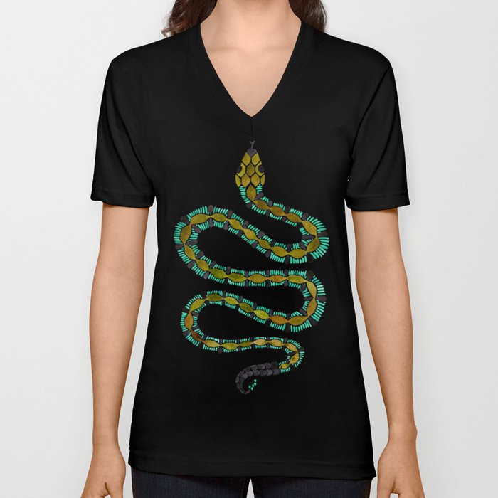 Turquoise Serpent V Neck T Shirt
